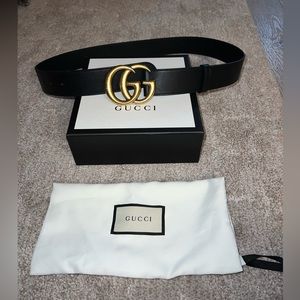 Gucci Wide Black Leather Belt Double GG buckle 85/34